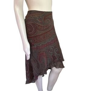 RALPH LAUREN 100% Silk Paisley Print Layered Hi Lo Pull On Skirt SZ 10P